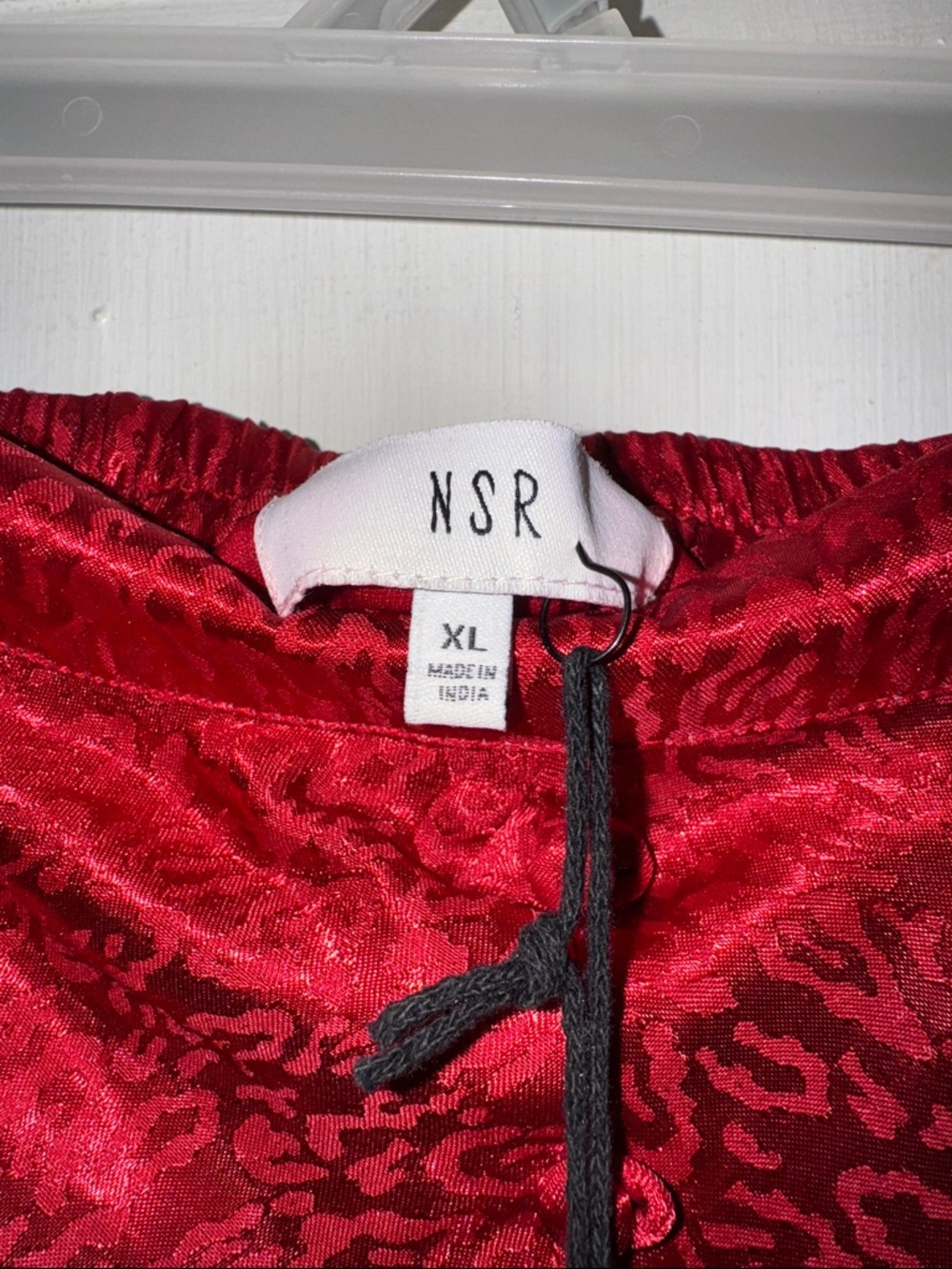 NSR Red Satin Maxi Skirt with Subtle Texture and front slit - Picture 2 of 9